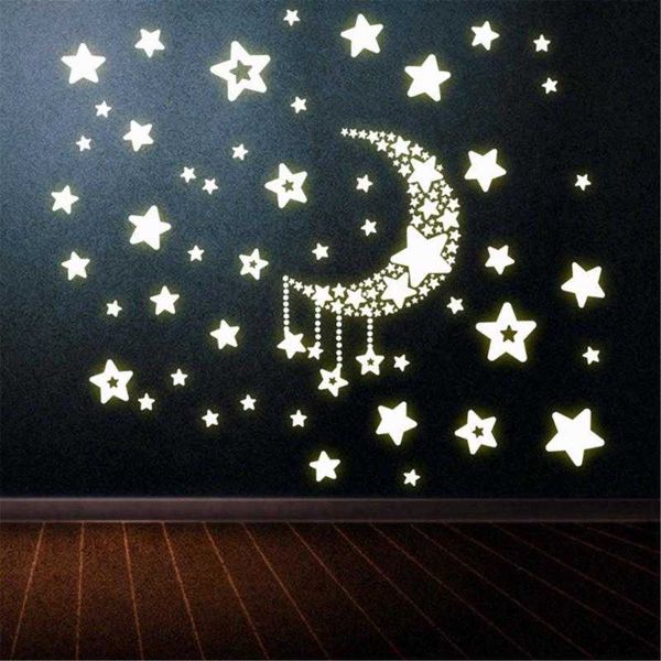 Enfants jouet autocollants nouveau et lune Fluorescent lueur dans le noir lumineux sur les Stickers muraux pour enfants chambre salon décor à la maison