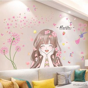 Autocollants de jouets pour enfants roses pissenlits fleurs décor Stickers muraux bricolage dessin animé fille Stickers muraux pour salon enfants chambres pépinière maison décoration