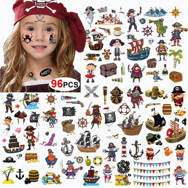 Pegatinas de juguete para niños Tatuaje de pirata Temporal Neverland Pirated Cannon Powder Jake Captain Body Sticker Fiesta de cumpleaños Favores Suministros 230714