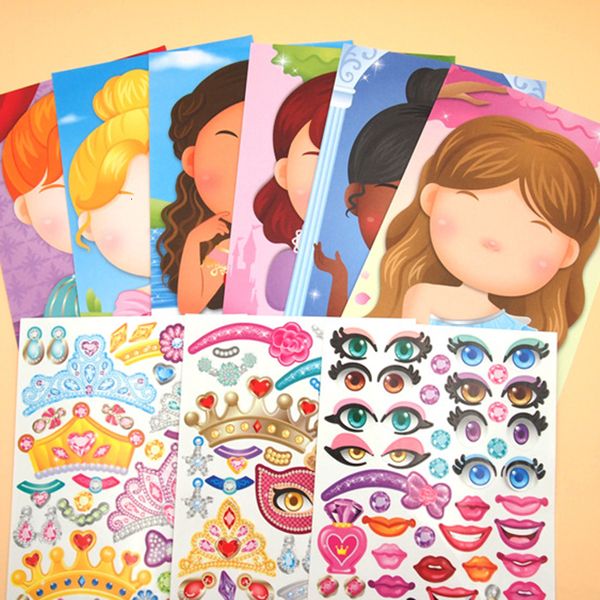 Enfants jouet autocollants Puzzle bricolage faire un visage autocollant livres ensemble pour les tout-petits mignon dessin animé princesse animaux jeux drôle cadeau jouets 230613