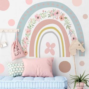 Autocollants de jouets pour enfants à la mode rose arc-en-ciel fleur autocollant mural pour pépinière maternelle bébé chambre décoration décor amovible peintures murales transparentes