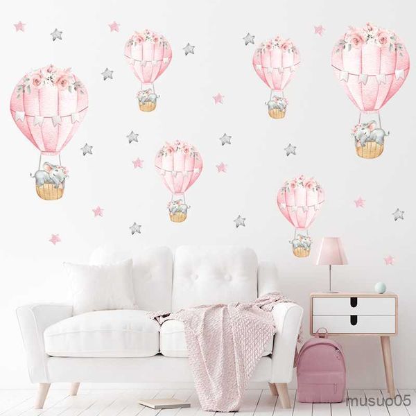 Autocollants de jouets pour enfants Stickers muraux pour chambre d'enfant Éléphant de sommeil sur ballon à air chaud Stickers muraux Chambre de bébé fille Chambre Décoration murale intérieure Autocollants