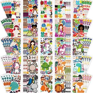 Kinderspeelgoedstickers Groothandel 100 SheetSlot Diy Puzzle Games maken makeAface Unicorn Princess Sticker voor babyherkenning educatie speelgoed 230213