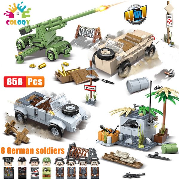 Juguetes para niños 24 unids/lote Mini figuras militares juego de bloques de construcción WW2 tanques soldados arma accesorios ejército armas ladrillos para niños X0503