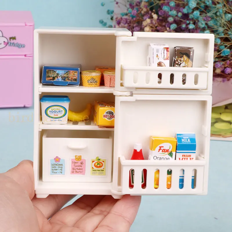 子供のおもちゃおもちゃミニ冷蔵庫冷蔵庫1/6のミニチュアドールハウスキッチン家具アクセサリープレーフードガールズギフトのふりをする