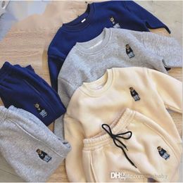 Kinderen Trainingspak Fleece Kinderkleding Set 2023 Nieuwe Winter Baby Jongens Kleding Tweedelige Set Print Lange Mouw Hoodie Top broek Outfit Sweatsuit