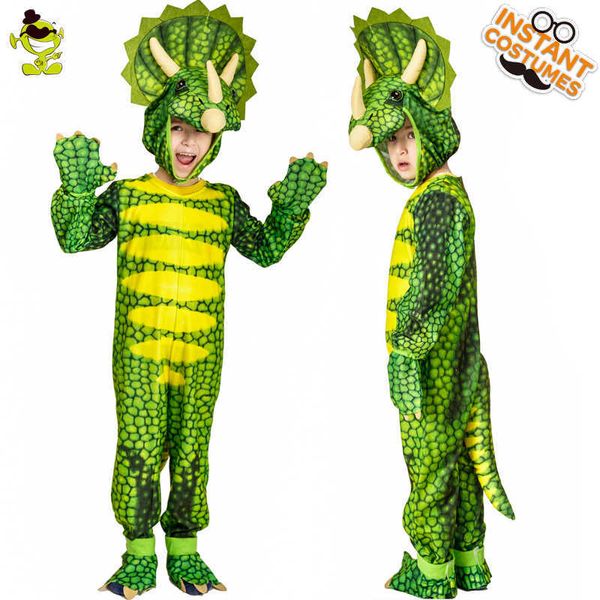 Enfants Triceratops Combinaison Costume Cosplay Costume Vert Couleur Dinosaure Vêtements Déguisements Noël Halloween Fête pour Garçons Q0910