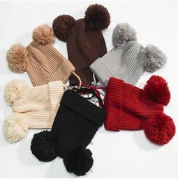 Berretto lavorato a maglia per bambini con due pompon Cappello carino con teschio solido Cappelli berretti con cappellino per ragazzi e ragazze6744743