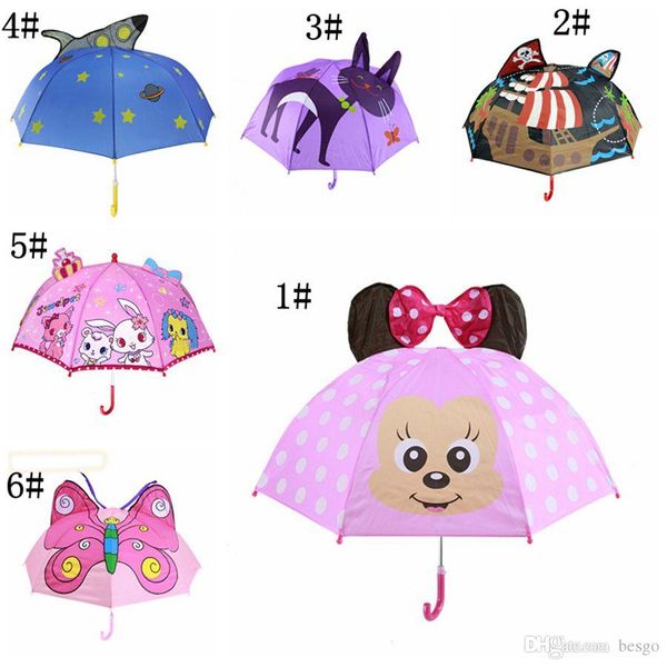 Enfants Parapluies Animaux Imprimer Polyester Ensoleillé Pluvieux Parapluie Lion Lapin Chat Suspendu À Long-manche Droite Parapluie Cadeaux DH1081