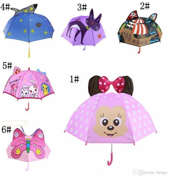 Parapluie pour enfants Animaux Imprimez le polyester parapluie pluvial ensoleillé Cat de lapin lion suspendu à longue halane