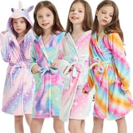 Kinderen Eenhoorn Badjassen Winter Kinderbadjas Kigurumi Dier Flanel Nachtkleding Voor Tienerjongens Meisjes Pyjama Nachtjapon 240111