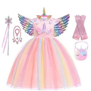 Kinderen eenhoornjurk voor meisjes bloem Appliques baljurk elegante feestkostuums klein meisje prinses jurken kinderen kleding 240520