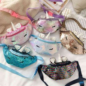 Kids Unicorn Fanny Pack Pailletten Cartoon Taille Beltassen Mode Meisjes Crossbody Messager Tas Paillette Portemonnee Reizen Strand Schoudertassen