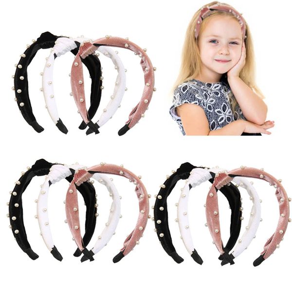 Kids Velvet Pearl Bandbands Children's Beautiful Cross Knot Hair Hoop Femmes Girls Hair Accessoires de gros prix