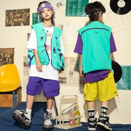 Kids Vintage Print Shirt Street Wear Clothing Girls Boys Tops Cargo Purple Hip Hop Shorts For Child Jazz Dance Kostuumkleding