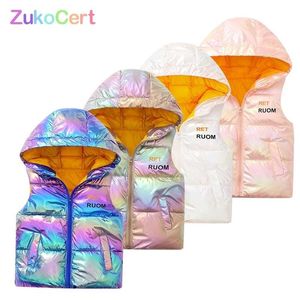 Kinderen vest Herfst Winter Kinderen Warm Down Vest Katoen Bovenkleding Mouwloze Thicken Hooded Jassen Jongens Meisjes 211203