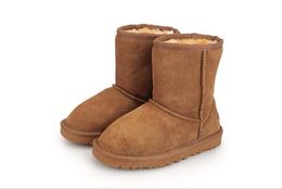 Bottes de neige chaudes pour enfants, demi-bottes en cuir véritable, chaussures imperméables, EU21-35