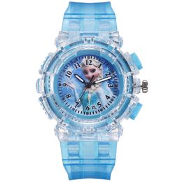 Montre pour enfants Time Teacher Analog Quartz Plastic Strap Watch Blue Princess Lego avec lumière