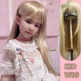 Kinderen Pruiken Licht Goud Kap voor Meisje Kind Beige Haaraccessoires Baby Geel Hoofdtooi Tiener Hoofddeksels Reborn Pop Hoofddeksel 45cm 240109