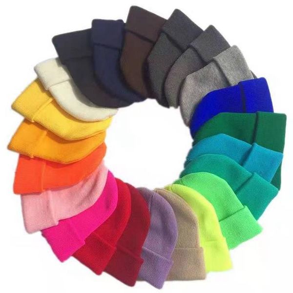 Gorros de invierno para niños, gorros cálidos para clima frío, gorro de lana, gorros elásticos de punto acrílico sólido para niños y niñas, 27 colores DW6814