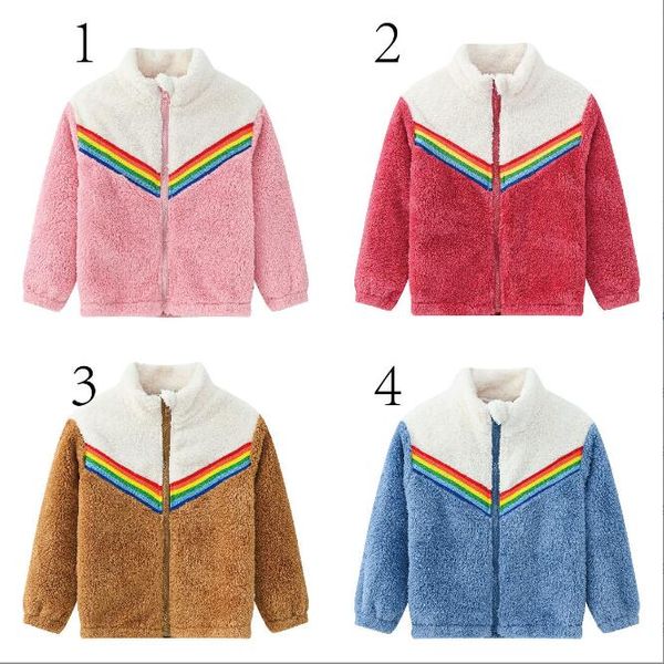 Enfants Manteaux D'hiver Designer Vêtements Filles Rainbow Polaire Coupe-Vent Jumper Bébé Casual Zipper Manteau De Laine Enfant Casual Solide Vestes Chaud Mode Outwear BC216