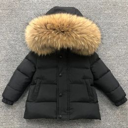 Chaqueta de invierno para niños, cuello de piel súper grande, ropa gruesa para niños, abrigo corto para niños pequeños, abrigo corto para bebés, niñas, edad 113 años, traje para la nieve 240104