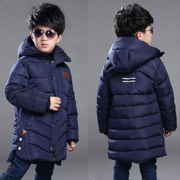 Enfants hiver à capuche vestes à glissière épais vers le bas-coton manteau pour 3-15 ans garçons métal concepteur adolescents Parka vêtements d'extérieur