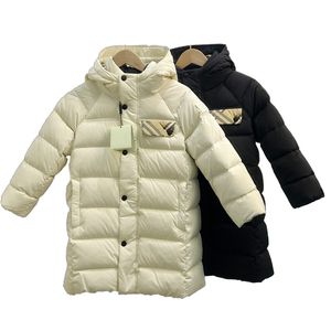 Kinderen Winter Lange Jas Designer Kleding Kinderen Down Capuchon Borduren Lange Donsjack Warme Parka Jas Gezicht Puffer Jack Letter Print Uitloper Afdrukken