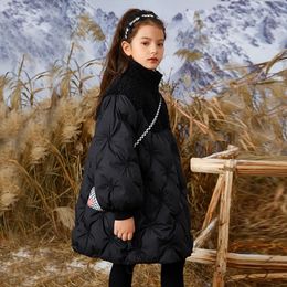 Kinderen winterski-sneeuwkleding voor meisjes Zware jas meisje 8 tot 14 jaar oud Boutique gewatteerde jas halflange bontkraag lange parka's 231229