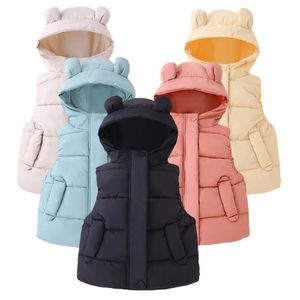 Enfants hiver gilets à capuche couleur unie chaud bébé garçon gilet coton rembourré veste sans manches enfant en bas âge filles automne gilet 231220