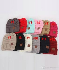 Kinderen Winter Warme Muts Gebreide Muts Label Kinderen Grof Rekbaar Kinderen Gebreide Mutsen Babymuts Beanie Skully Hoeden 12 Kleur 50pcs6989874