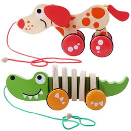 Jouets en bois pour enfants, chien Crocodile, glisser, torsion, animaux de dessin animé, puzzle, jouet classique pour bébé, voiture, jouet éducatif