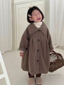 Abrigo de lana para niños y niñas, gabardina de manga larga con solapa y un solo pecho, prendas de vestir gruesas y cálidas para invierno, Z4547