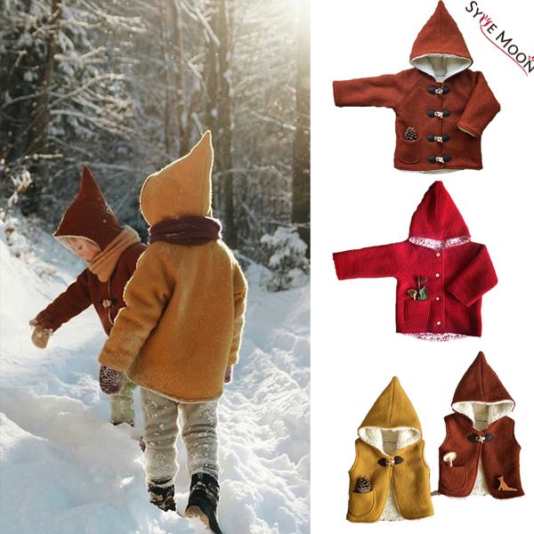 Enfants Laine Solide Veste 2019 Nouvel Hiver KS Marque Garçons Filles À Capuche Velours Trench-Coat Bébé Enfant Outwear Vêtements Coupe-Vent LJ201125