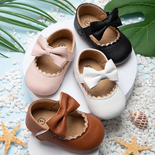 Kidsun Baby Casual Chores Infant Toddler Bowknot Nonslip Rubber Softsole Flat Pu First Walker Born Bow Decor Mary Janes 240415