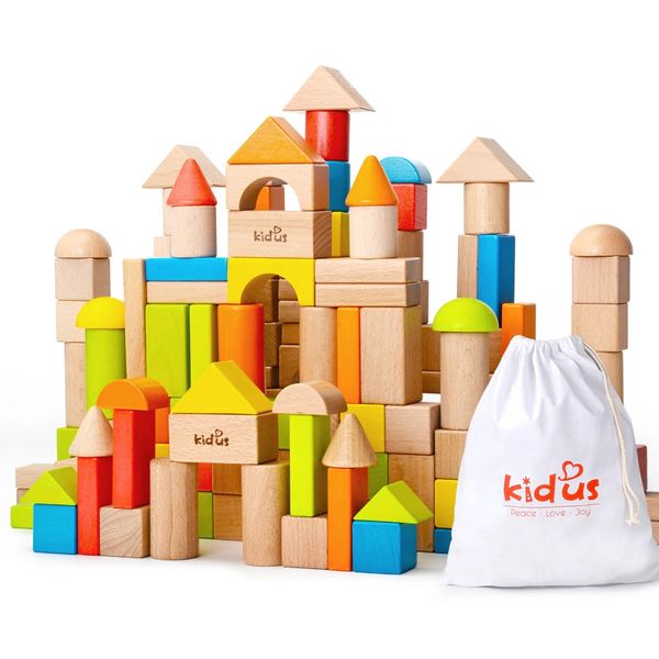 Kidus 80 pièces blocs de construction en bois avec sac de rangement nourrir la créativité et l'imagination jouet pour les tout-petits 240110