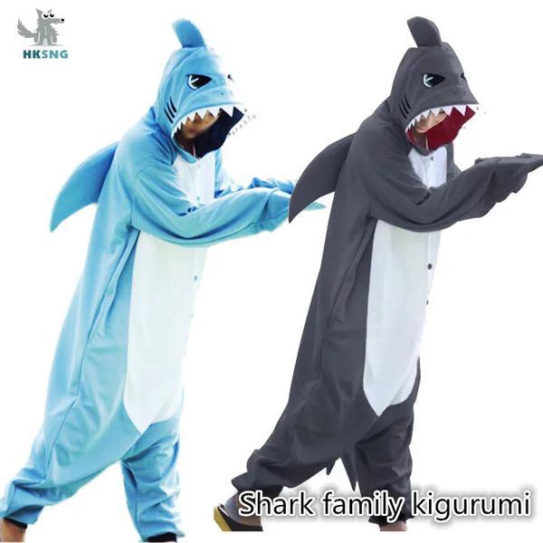 Kigurumi Animal unisexe adulte bleu requin Onesie pyjamas dessin animé doux polaire Halloween famille fête Costumes combinaisons 240110
