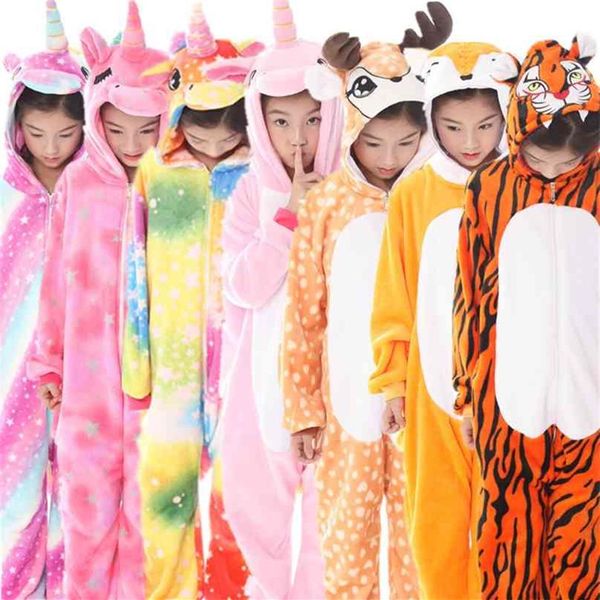 Kigurumi Enfants Pyjamas Licorne pour Garçons Filles Onesie Enfants Animal Cerf Enfant Pijamas Hiver Vêtements De Nuit Panda Pyjamas 210729319n