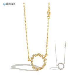 Kikichicc 925 sterling zilver gouden cirkel ronde hanger zirkoon pave lange ketting ketting huwelijkscadeau mode-sieraden voor vrouwen q0531