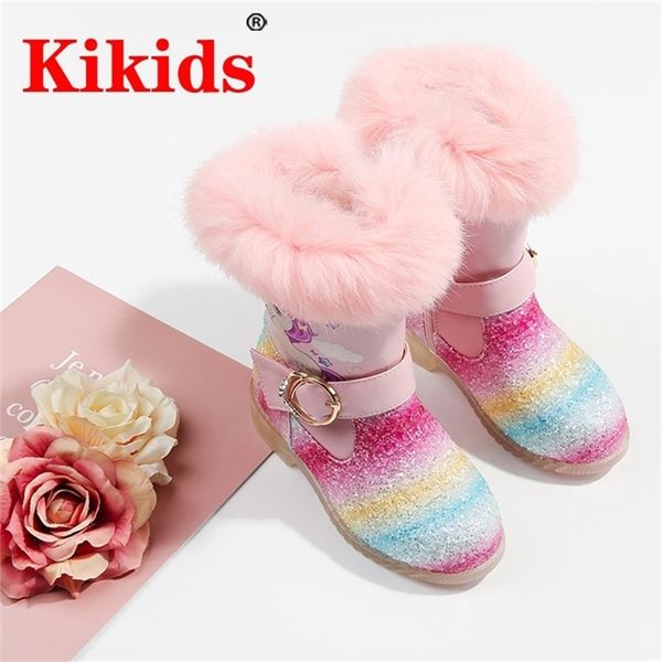 Kikids Princes Peluche Chaud Bébé Enfant Bottes Mode Enfant Bottes De Neige Chaussures Pour Garçons Filles Chaussures D'hiver Kid Bottines LJ201201