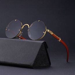 KILA Écran solaire à cadre rond sans cadre pour hommes, pieds miroir en grain de bois résistant aux UV, lunettes de soleil