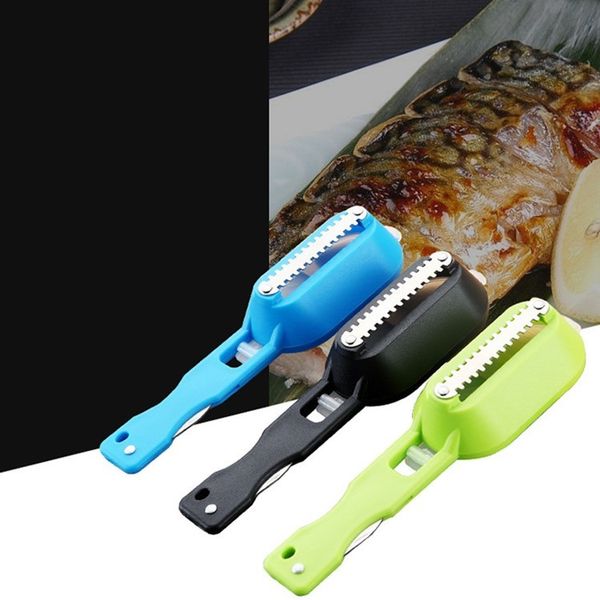 Kill Fish Raspado Escala Cepillo Afeitadora Con Cuchillo Máquina removedor de escamas de pescado Raspador Peeler Cocina Cocinar escamas de pescado Raspador T2I5724-1