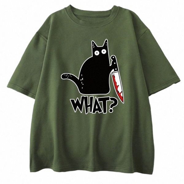 tueur chat noir ce qui a surpris impression hommes Cott T-Shirt créativité drôle hauts surdimensionné tout-mathématiques Vintage à manches courtes homme hauts B588 #