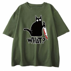 Killer Black Cat Wat verrast Print Mens Cott T-shirt Creativiteit Grappige tops oversized All-Math Vintage Korte Mouw Man B588#
