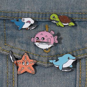 Tueur de l'océan Emage en émail Dolphin Puffer Fish Fish Turtle Shark Starfish Brooch Badges Badges Animal Bijoux Gift For Kids Friends Anime Accessoire