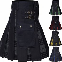 kilts pour hommes, Kilt utilitaire, Kilt hybride 100% Cott Jeans, Modern Box Plissé Tartan Traditial Mens Kilt p33U #