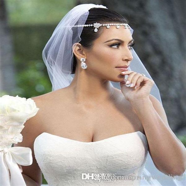 Kim Kardashia brillant cristal strass beau mariage mariée mariage morceau de cheveux accessoire bijoux diadèmes réel Poe267K