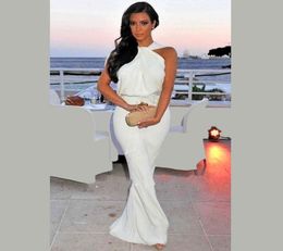 Kim Kardashian Red Carpet Dress 2016 Sheath Halter Vloer Lengte Witte Chiffon Lang beroemde imitatie Celebrity Evening Dre2885032