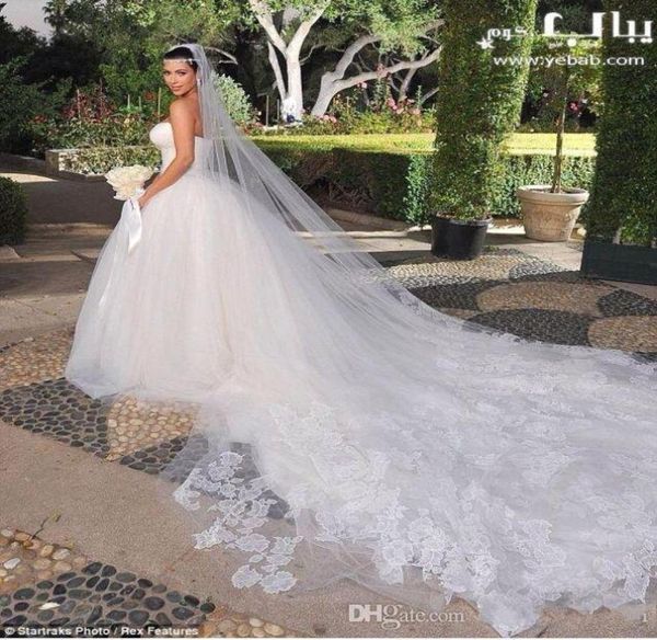 Kim Kardashian voile de mariage 35 mètres de long tulle avec applique inspiré voile de mariée3209911