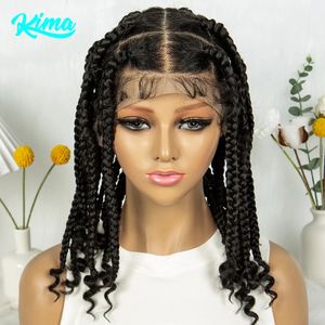 Kima 14 pouces Bores de tressage synthétique Boîte carrée tressée tressée HD Full Lace Wigs Africa Femmes Tressées de cheveux bébé 240430